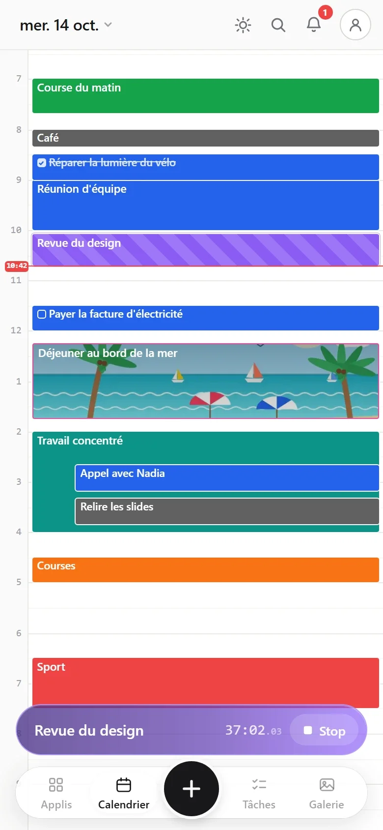 La vue jour sur un téléphone, avec un minuteur en cours