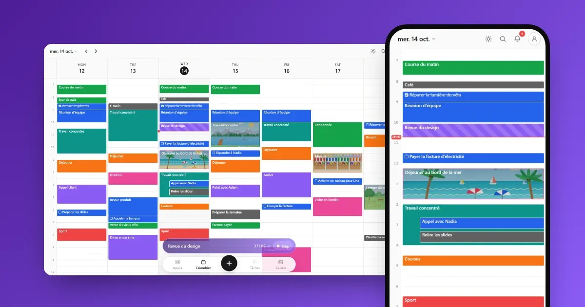 Une semaine sur un ordinateur et une journée sur un téléphone, avec un minuteur en cours